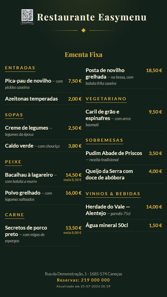 Mupi com a ementa fixa